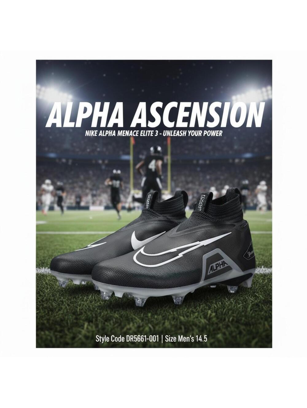 Nike Alpha Menace Elite 3 Cleats Black White DR5661-001 Men’s 14.5 NWOT No Box
